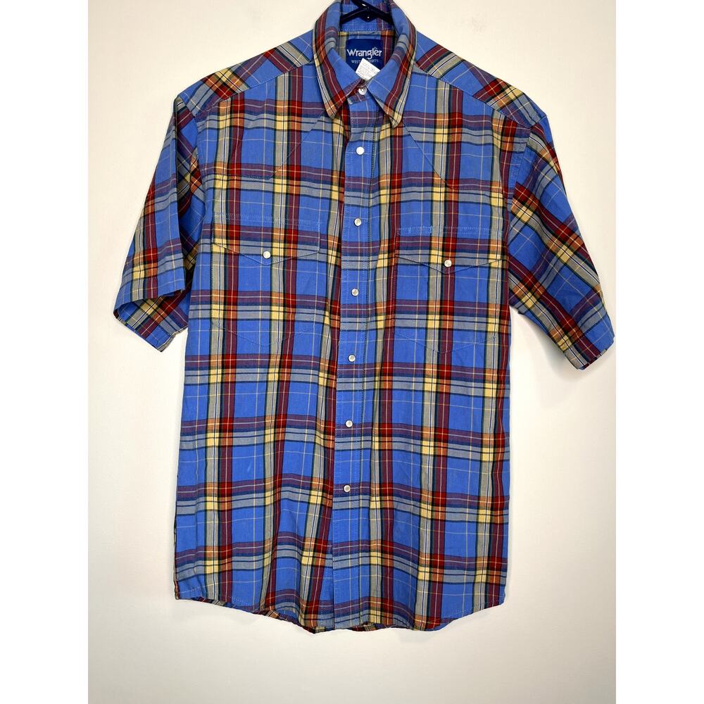 1980s Wrangler Western Cowboy Patriotic Plaid Ranch Country Lumberjack Shirt S